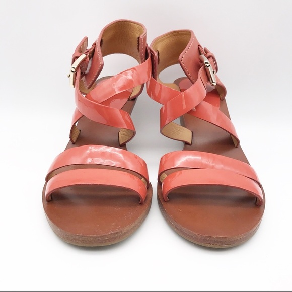 Coach Prue Patent Orange Wedge Sandals‎ Size 5 - Picture 4 of 11